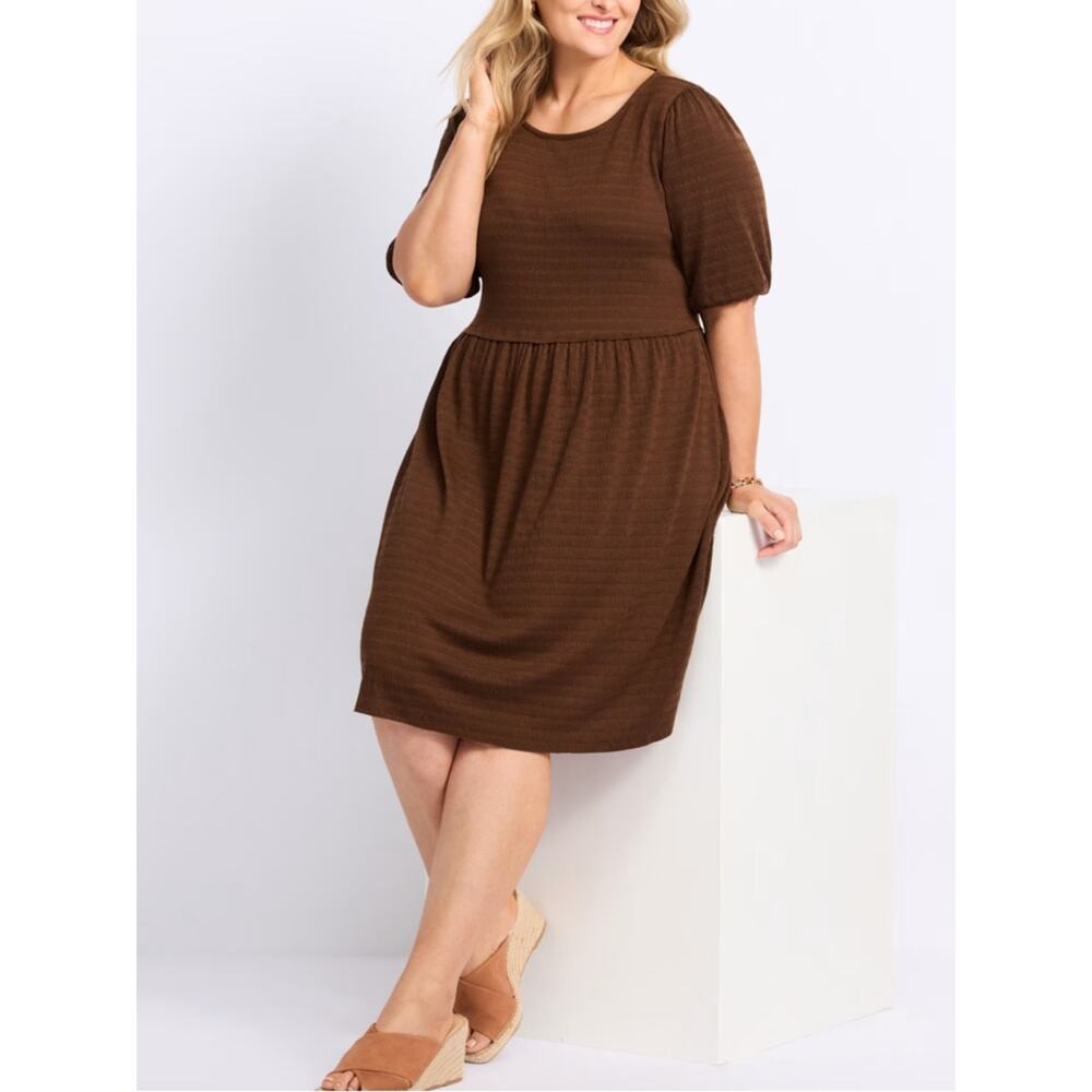 Gilli Brown Puff Sleeve Knit Dress Size 2X